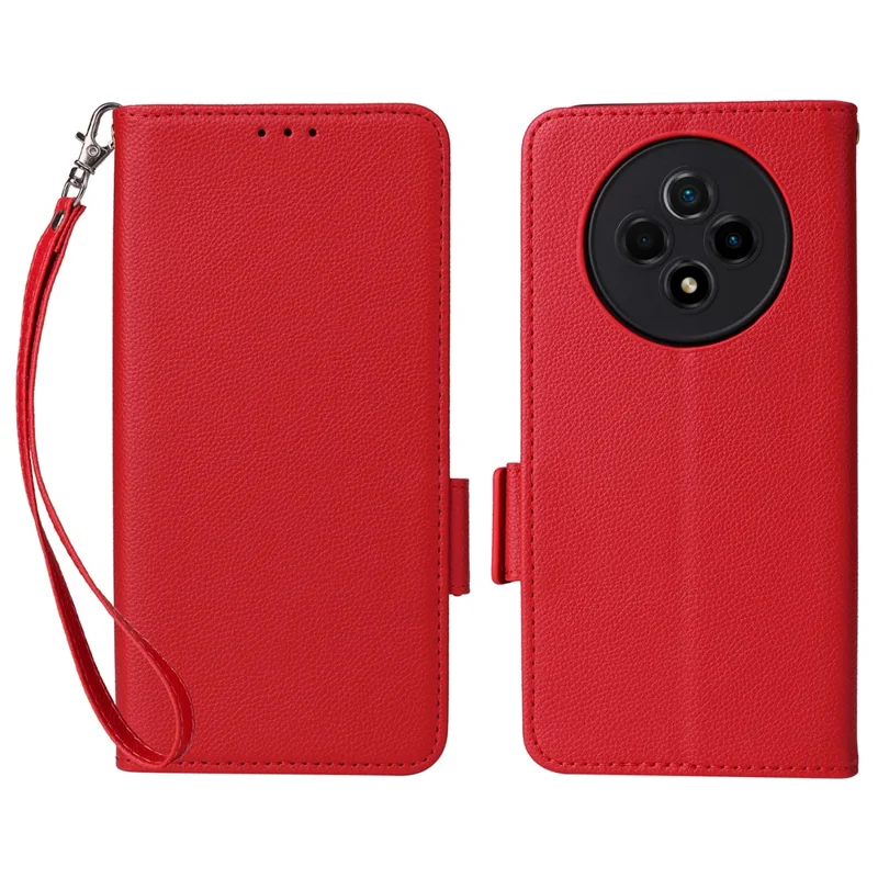 For Wiko Hi Enjoy 60 Pro 5G Wallet Phone Case Litchi Texture PU Leather Anti-Drop Stand Cover with Strap - Red