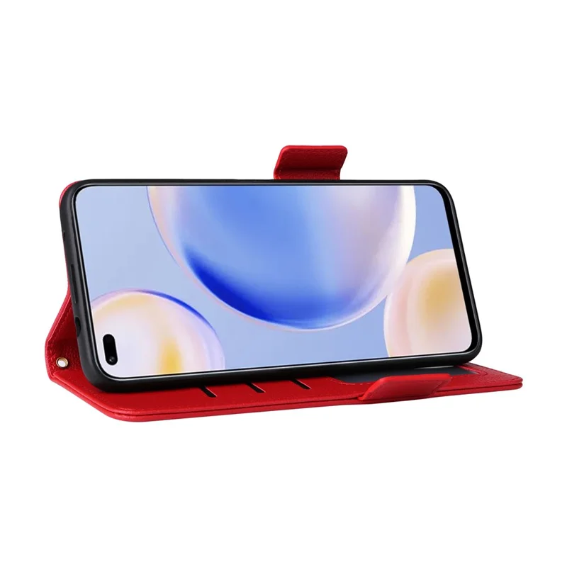 For Wiko Hi Enjoy 60 Pro 5G Wallet Phone Case Litchi Texture PU Leather Anti-Drop Stand Cover with Strap - Red