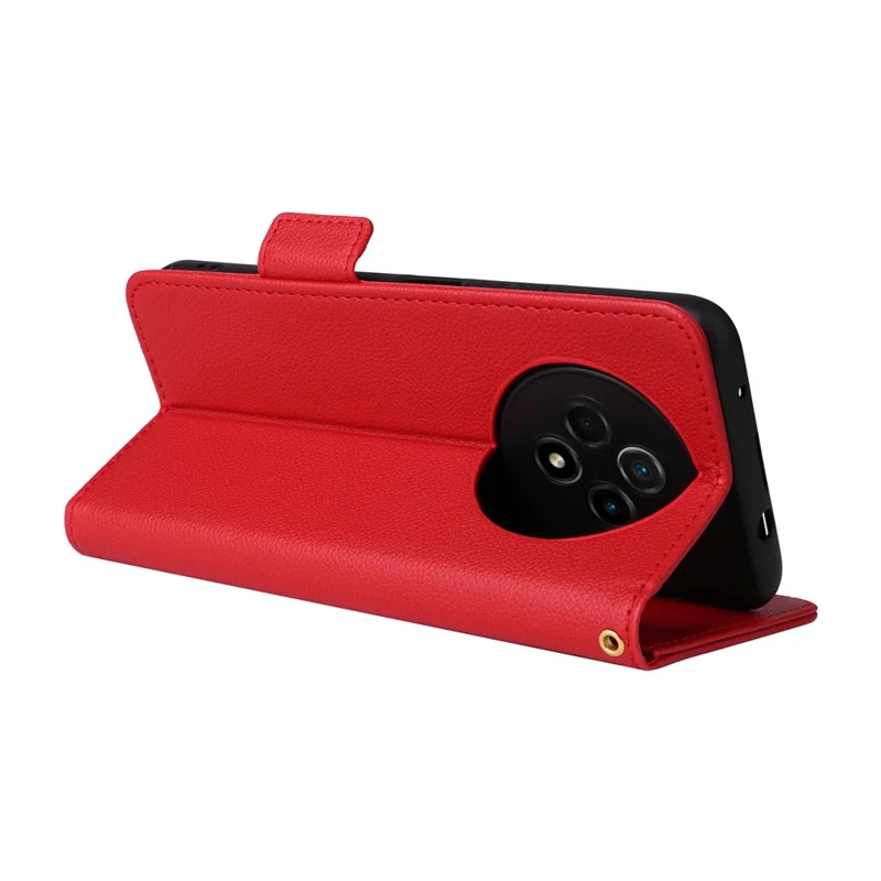 For Wiko Hi Enjoy 60 Pro 5G Wallet Phone Case Litchi Texture PU Leather Anti-Drop Stand Cover with Strap - Red