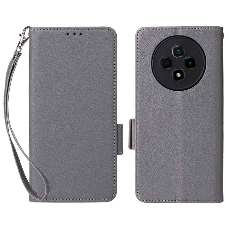 For Wiko Hi Enjoy 60 Pro 5G Wallet Phone Case Litchi Texture PU Leather Anti-Drop Stand Cover with Strap - Grey