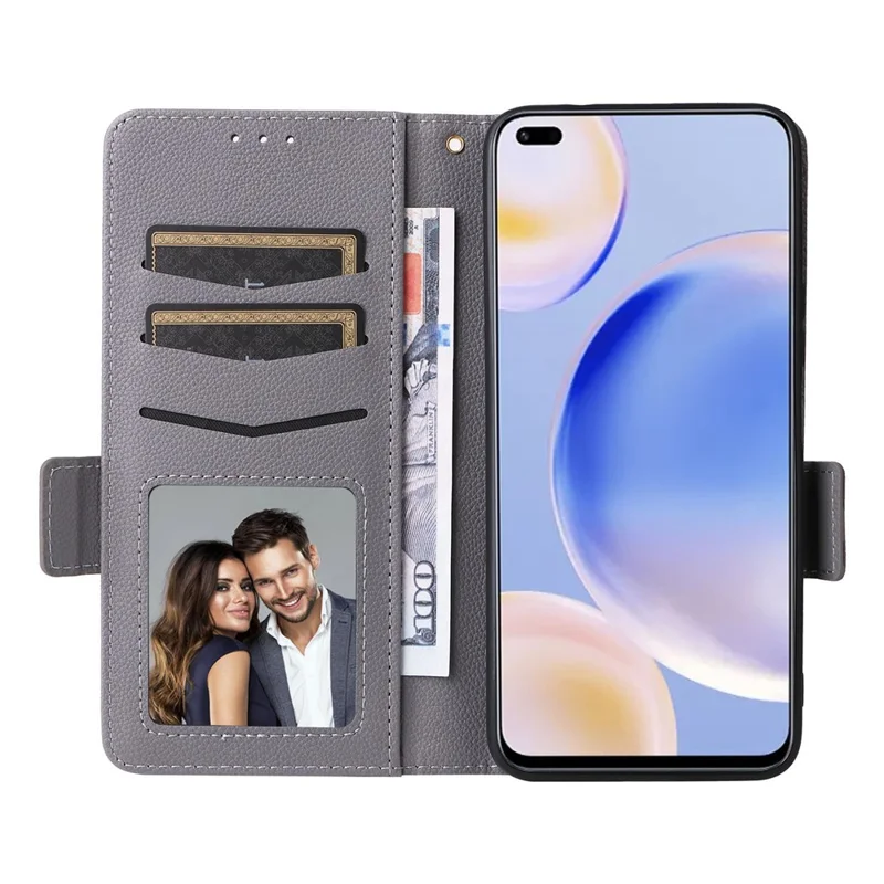 For Wiko Hi Enjoy 60 Pro 5G Wallet Phone Case Litchi Texture PU Leather Anti-Drop Stand Cover with Strap - Grey