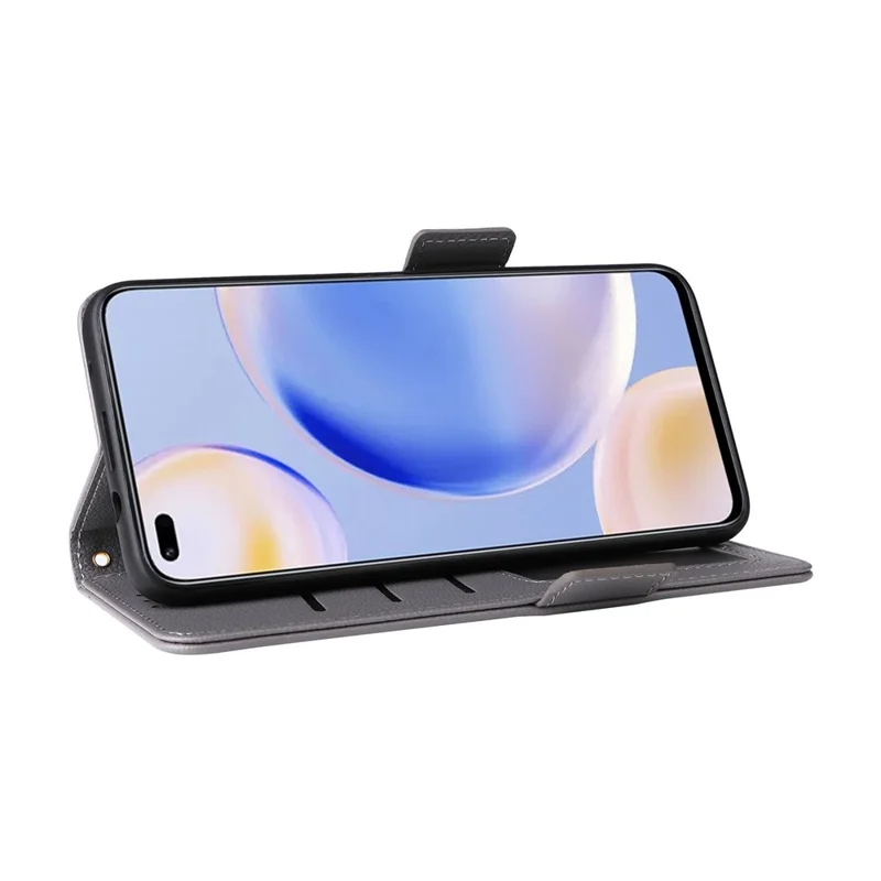 For Wiko Hi Enjoy 60 Pro 5G Wallet Phone Case Litchi Texture PU Leather Anti-Drop Stand Cover with Strap - Grey
