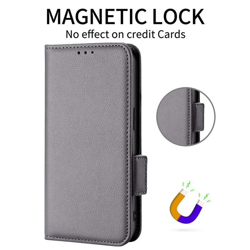 For Wiko Hi Enjoy 60 Pro 5G Wallet Phone Case Litchi Texture PU Leather Anti-Drop Stand Cover with Strap - Grey