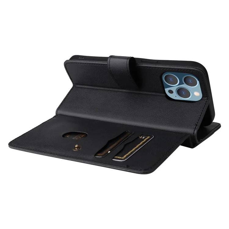 For iPhone 15 Pro Leather Case with 10 Card Holder Phone Cover Stand - Black