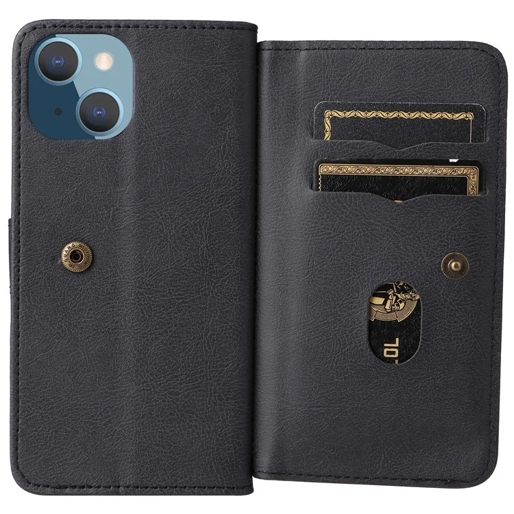 KT Multi-functional Series-1 Pour iPhone 15 Flip Stand Phone Case 10 Fentes Pour Cartes Couverture Portefeuille En Cuir - Noir