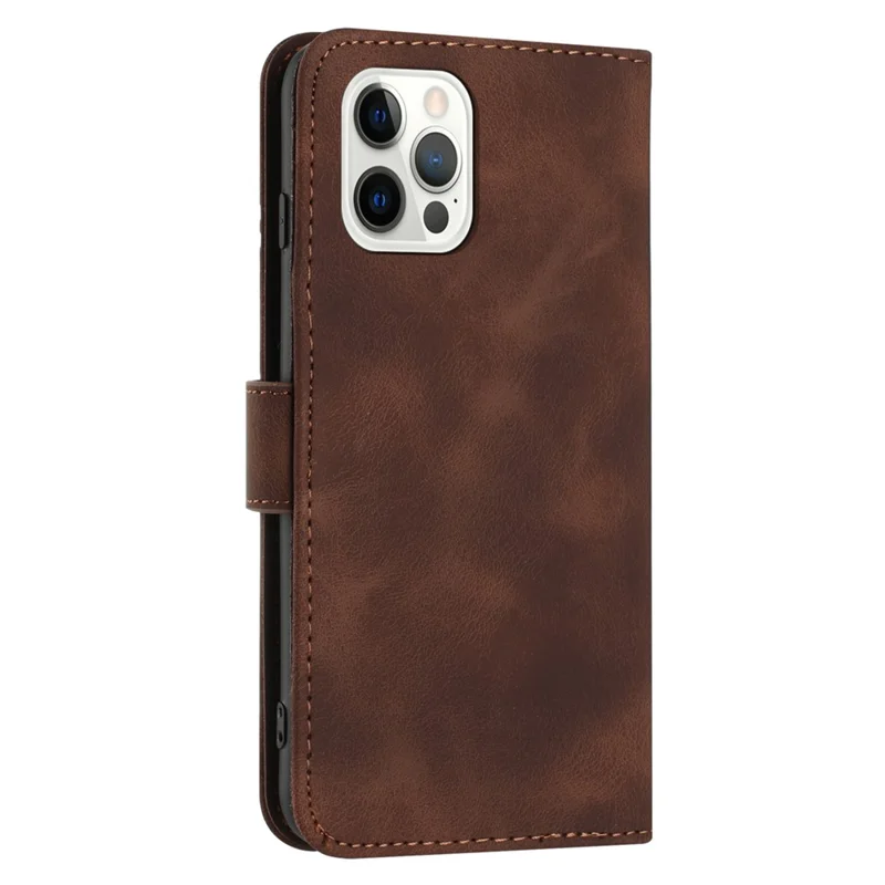 YX0040 Für iPhone 15 Pro Geprägter Lederhülle Stoßfest Ständer Brieftasche Handyhülle - Braun