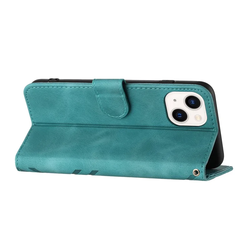 YX0040 For iPhone 15 Plus Anti-drop Leather Case Imprinted Wallet Stand Phone Cover - Baby Blue