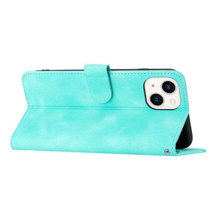 YX003 Per iPhone 15 Plus Custodia in Pelle Portafoglio Stand Full Protection Imprinted Phone Case - Baby Blue