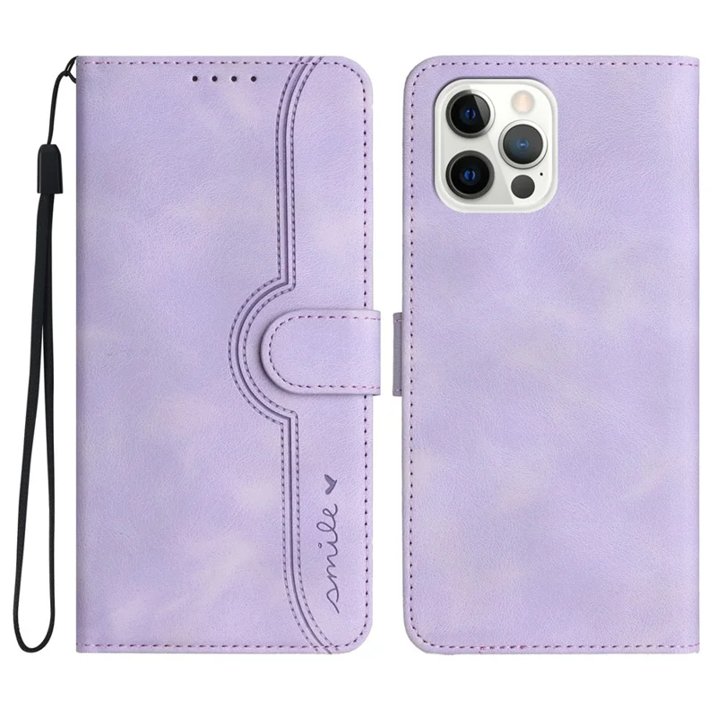YX003 For iPhone 15 Pro Max PU Leather Stand Phone Case Imprinted Wallet Protection Cover - Purple