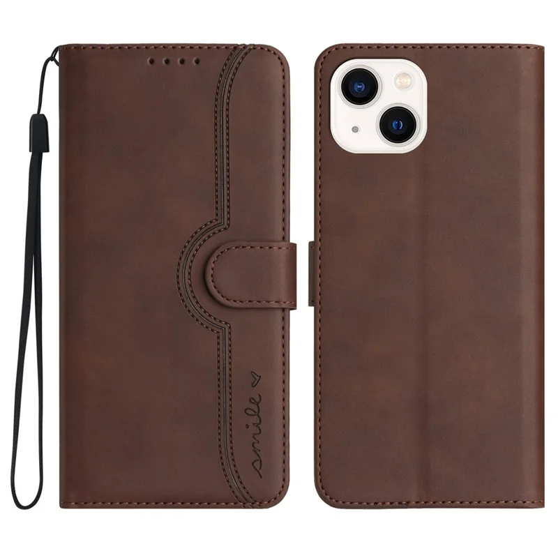 YX003 For iPhone 15 Leather Wallet Stand Shockproof Cover Imprinted Phone Case - Brown