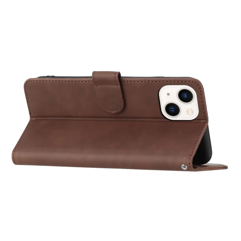 YX003 For iPhone 15 Leather Wallet Stand Shockproof Cover Imprinted Phone Case - Brown