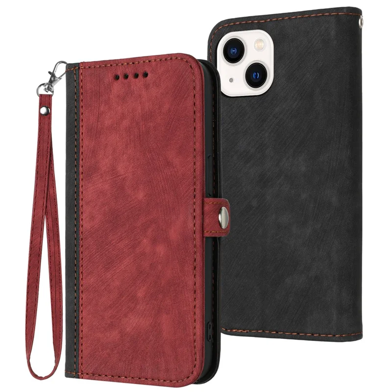 YX0020 For iPhone 15 PU Leather Anti-fall Shell Dual Magnetic Clasp Flip Stand Cover with Strap - Red