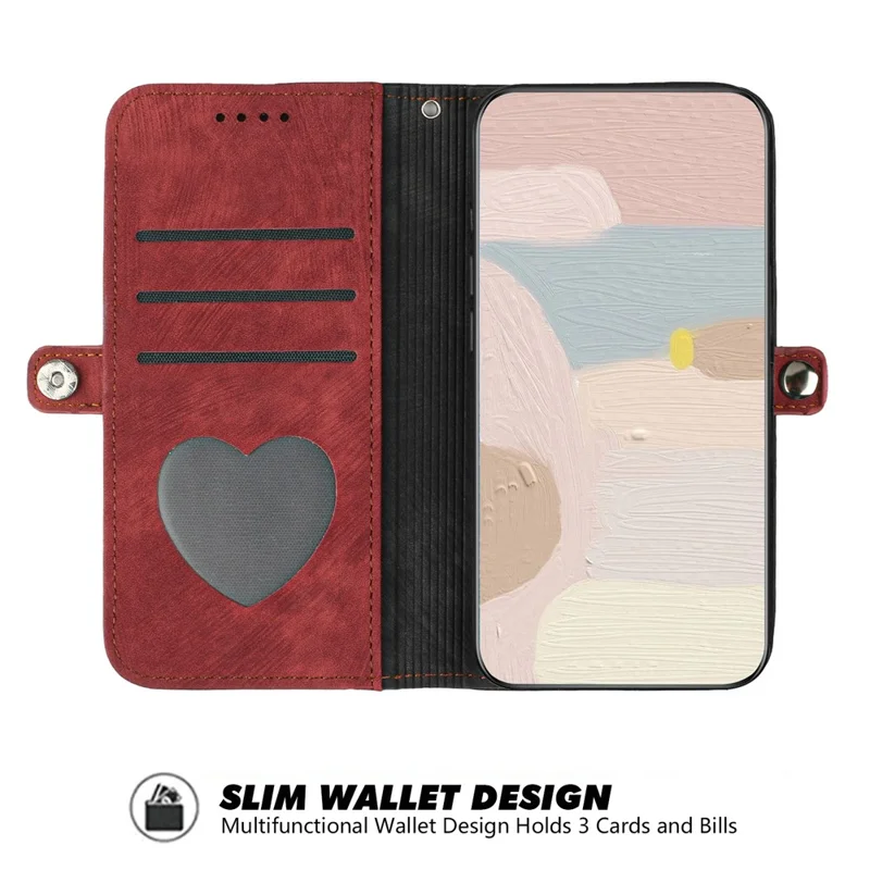 YX0020 For iPhone 15 PU Leather Anti-fall Shell Dual Magnetic Clasp Flip Stand Cover with Strap - Red