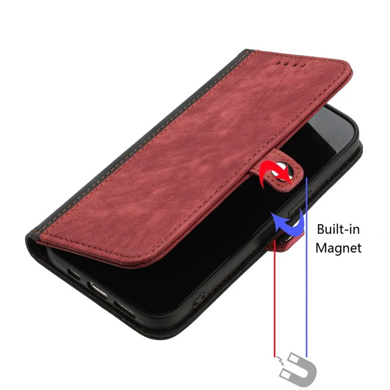 YX0020 For iPhone 15 PU Leather Anti-fall Shell Dual Magnetic Clasp Flip Stand Cover with Strap - Red