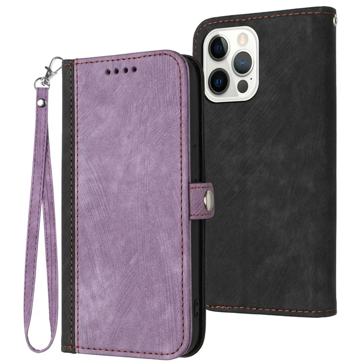 YX0020 Para iPhone 15 Pro Dual Magnetic Clasp PU Leather Case Stand Wallet Phone Cover com Alça - Roxo