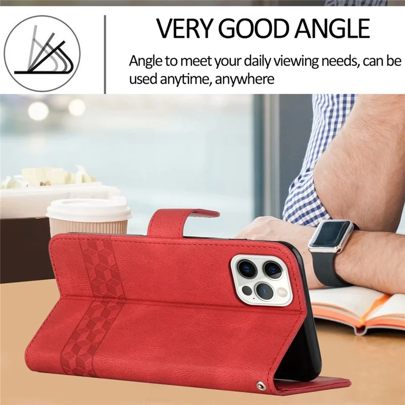 YX0010 Series for iPhone 15 Pro Imprinted Cell Phone Wallet Cover Folding Stand PU Leather Case - Red