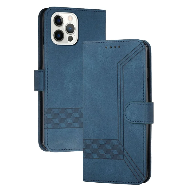 YX0010 Series for iPhone 15 Pro Max Imprinted Phone Case Leather Wallet Stand Shockproof Cover - Sapphire