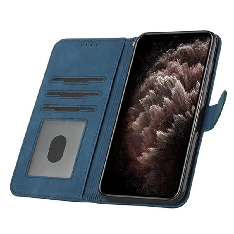 YX0010 Series for iPhone 15 Pro Max Imprinted Phone Case Leather Wallet Stand Shockproof Cover - Sapphire