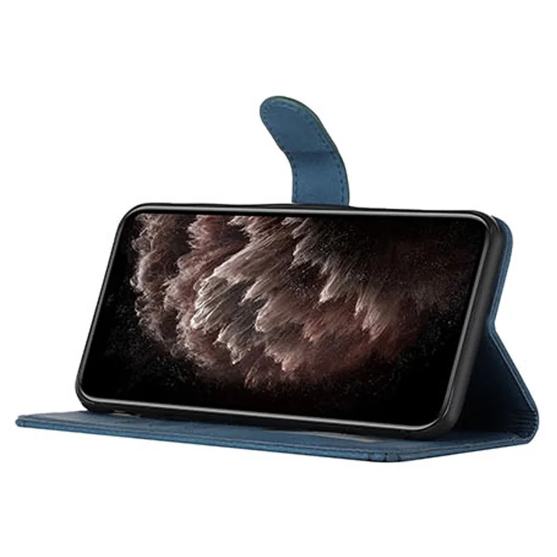 YX0010 Series for iPhone 15 Pro Max Imprinted Phone Case Leather Wallet Stand Shockproof Cover - Sapphire