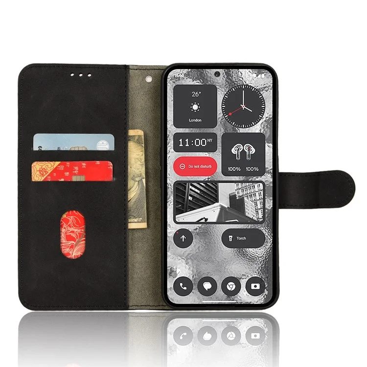 Pour Nothing Phone (2) Étui de téléphone Support pour peau-contact Portefeuille Housse de protection en cuir PU - Noir