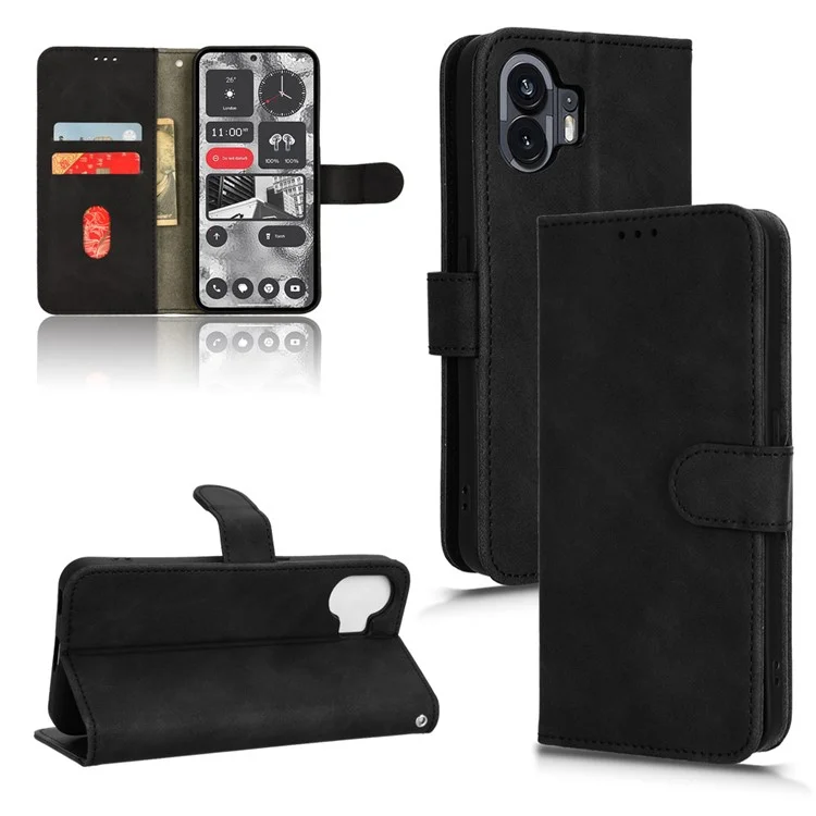 Pour Nothing Phone (2) Étui de téléphone Support pour peau-contact Portefeuille Housse de protection en cuir PU - Noir