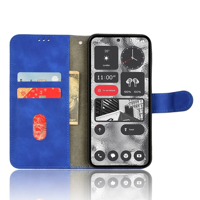 For Nothing Phone (2) Phone Case Stand Skin-touch Wallet PU Leather Full Protection Phone Cover - Blue