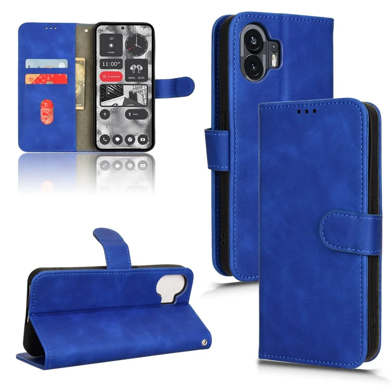 For Nothing Phone (2) Phone Case Stand Skin-touch Wallet PU Leather Full Protection Phone Cover - Blue