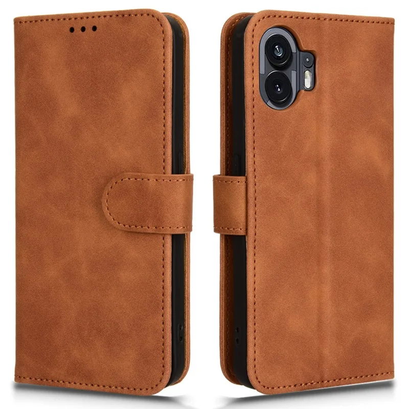 For Nothing Phone (2) Phone Case Stand Skin-touch Wallet PU Leather Full Protection Phone Cover - Brown