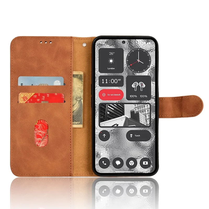 For Nothing Phone (2) Phone Case Stand Skin-touch Wallet PU Leather Full Protection Phone Cover - Brown