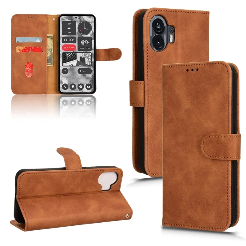For Nothing Phone (2) Phone Case Stand Skin-touch Wallet PU Leather Full Protection Phone Cover - Brown