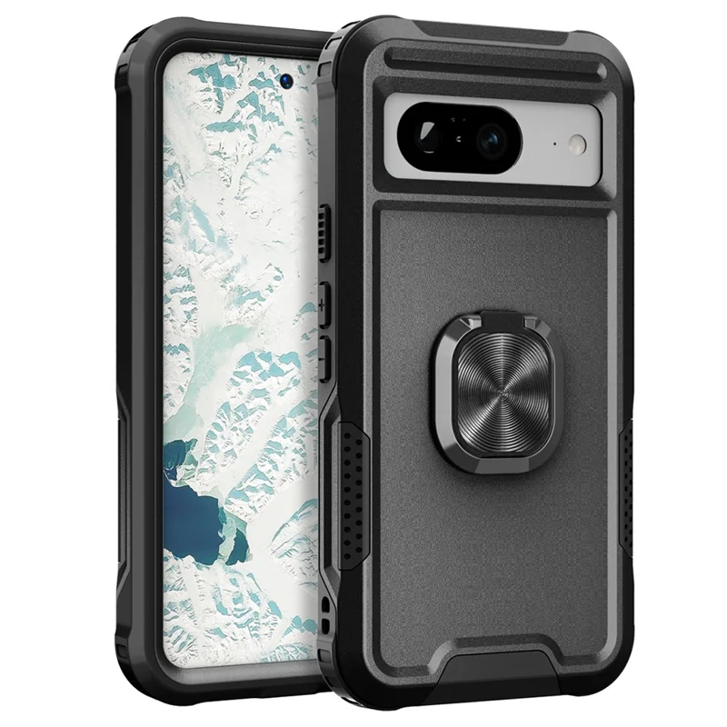 Ringstandaard telefoonhoesje voor Google Pixel 8 - Harde PC en zachte TPU beschermhoes - Zwart