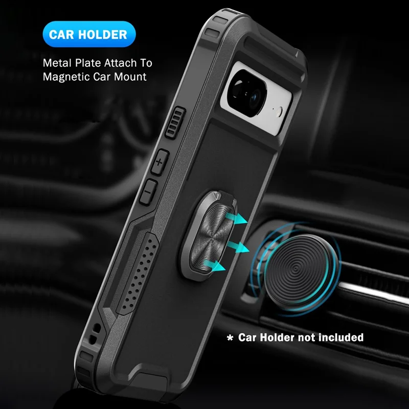 Ringstandaard telefoonhoesje voor Google Pixel 8 - Harde PC en zachte TPU beschermhoes - Zwart