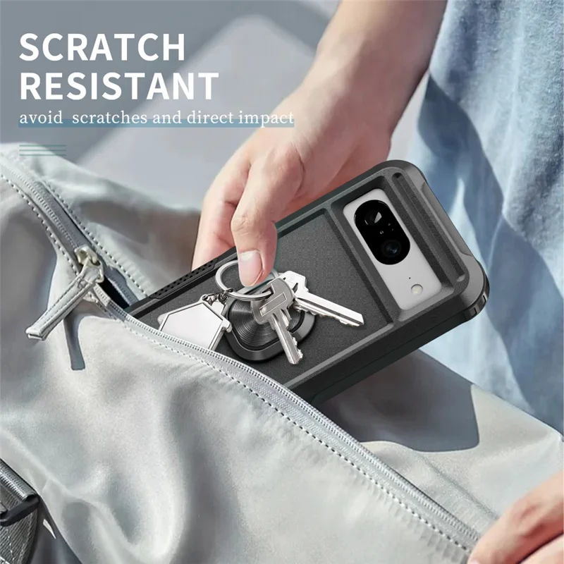 Ringstandaard telefoonhoesje voor Google Pixel 8 - Harde PC en zachte TPU beschermhoes - Zwart