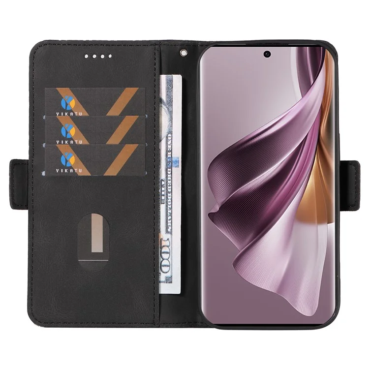 Para Oppo Reno10 5G (Global) / Reno10 Pro 5G (Global) Estuche de teléfono tipo cartera con diseño de rombo grabado en piel, con soporte - Negro