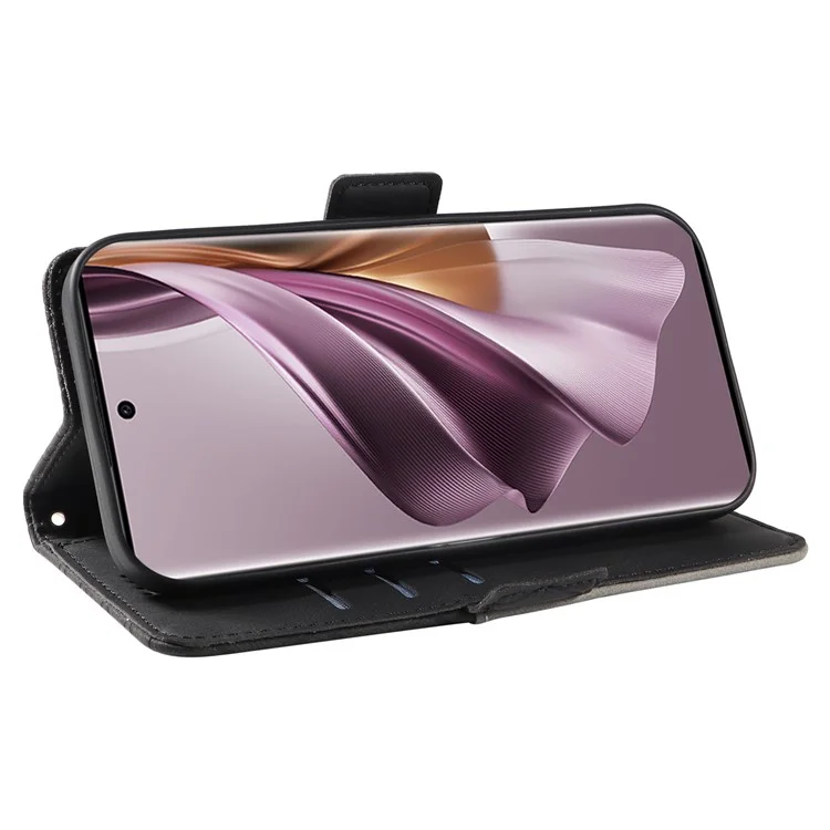 Para Oppo Reno10 5G (Global) / Reno10 Pro 5G (Global) Estuche de teléfono tipo cartera con diseño de rombo grabado en piel, con soporte - Negro