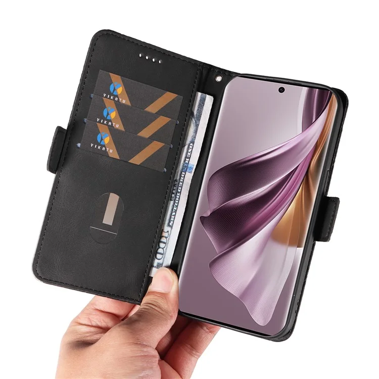 Para Oppo Reno10 5G (Global) / Reno10 Pro 5G (Global) Estuche de teléfono tipo cartera con diseño de rombo grabado en piel, con soporte - Negro