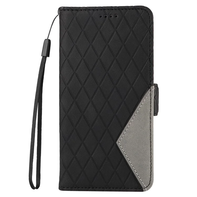 Para Oppo Reno10 5G (Global) / Reno10 Pro 5G (Global) Estuche de teléfono tipo cartera con diseño de rombo grabado en piel, con soporte - Negro