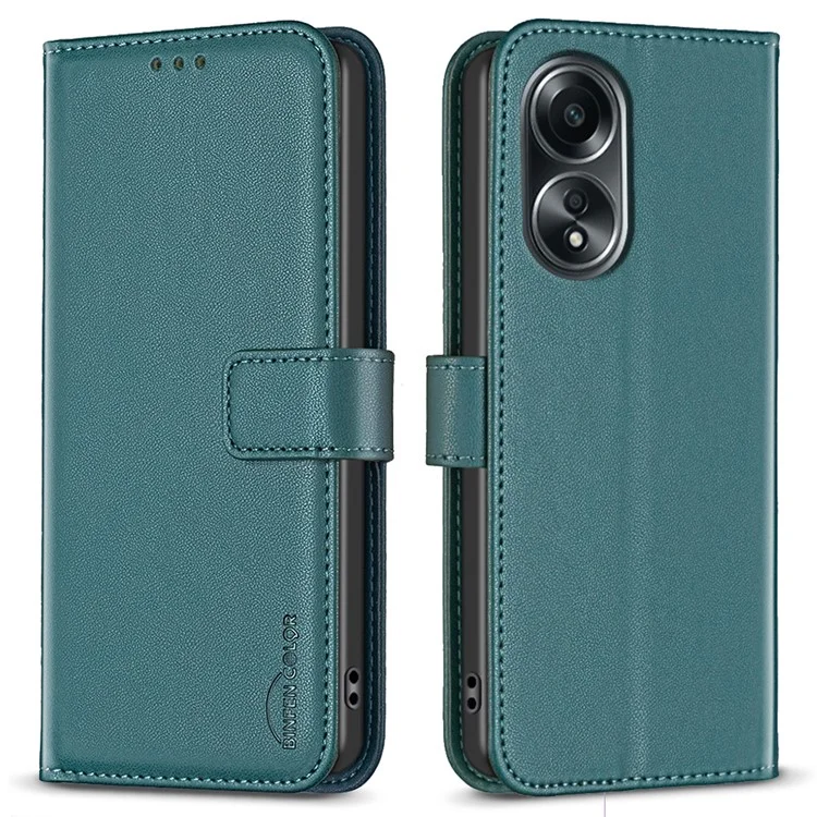 BINFEN COLOR BF17 Lederbrieftasche für Oppo A58 4G, Ständer, magnetischer Verschluss, Schutzhülle - Grün