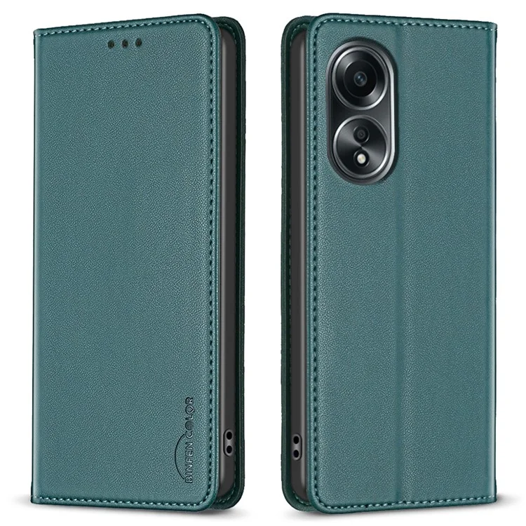 BINFEN COLOR BF18 For Oppo A58 4G / A98 5G Foldable Stand Leather Cover Phone Case Card Holder Shell - Green