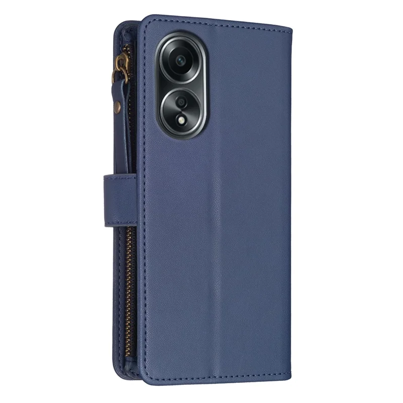 BF Style-19 for Oppo A58 4G / A98 5G Zipper Pocket Wallet Phone Case PU Leather Stand Cover - Blue