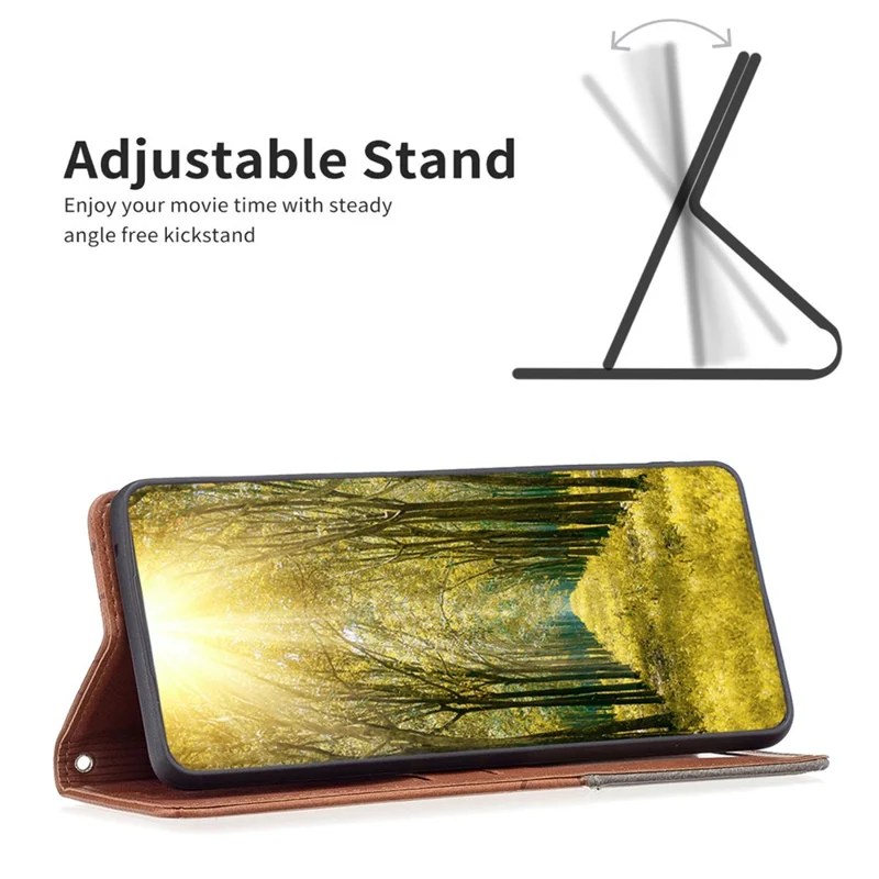 For Oppo A58 4G / A98 5G PU Leather Stand Cover Imprinted Line Card Holder Phone Case - Brown