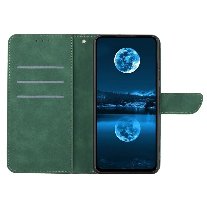 HT05 Line Imprinted Leather Flip Cover for Xiaomi Redmi 12 5G (Global) / Poco M6 Pro 5G Anti-Fall Wallet Stand Phone Case - Green