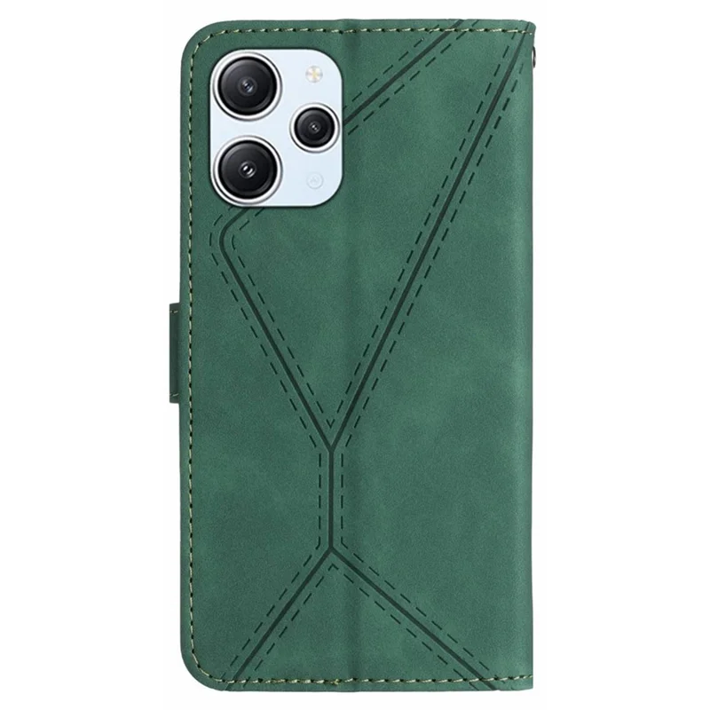 HT05 Line Imprinted Leather Flip Cover for Xiaomi Redmi 12 5G (Global) / Poco M6 Pro 5G Anti-Fall Wallet Stand Phone Case - Green