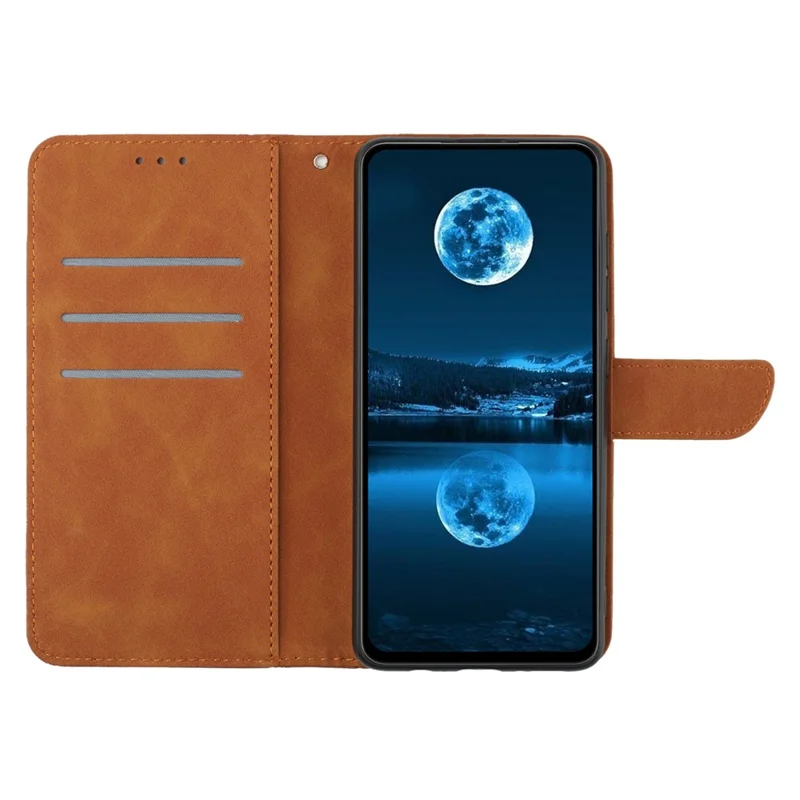 Capa de couro com impressão de linha HT05 para Xiaomi Redmi 12 5G (Global) / Poco M6 Pro 5G, capa carteira anti-queda com suporte para telefone - Marrom