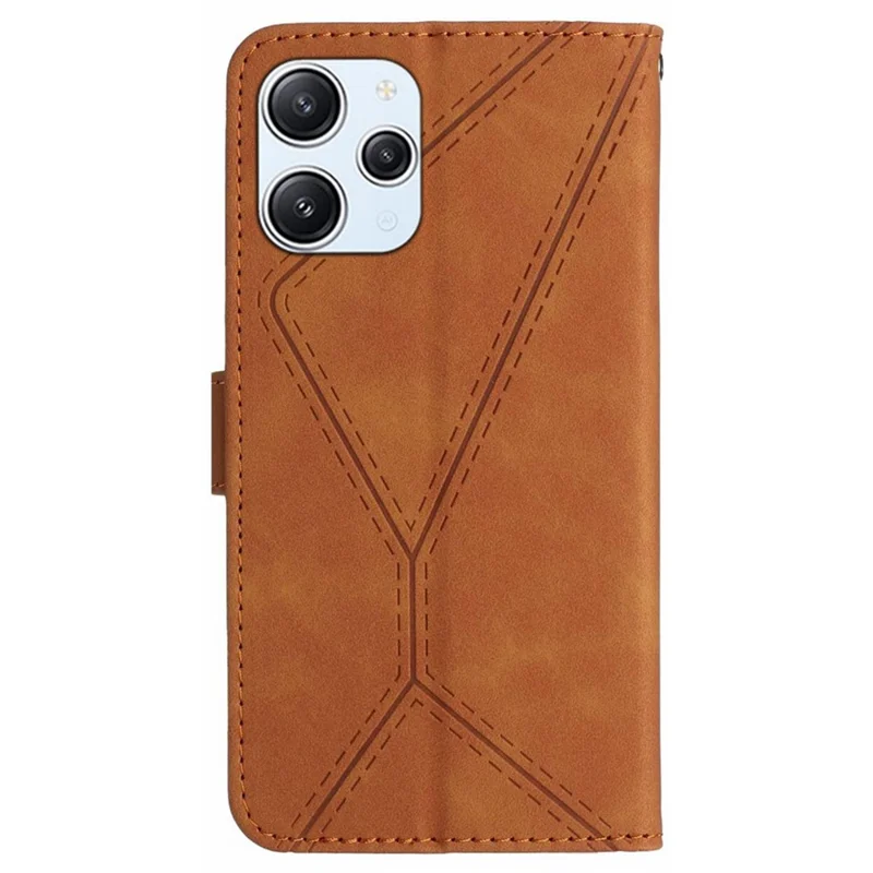 Capa de couro com impressão de linha HT05 para Xiaomi Redmi 12 5G (Global) / Poco M6 Pro 5G, capa carteira anti-queda com suporte para telefone - Marrom