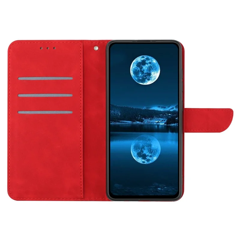 HT05 Line Imprinted Leather Flip Cover for Xiaomi Redmi 12 5G (Global) / Poco M6 Pro 5G Anti-Fall Wallet Stand Phone Case - Red