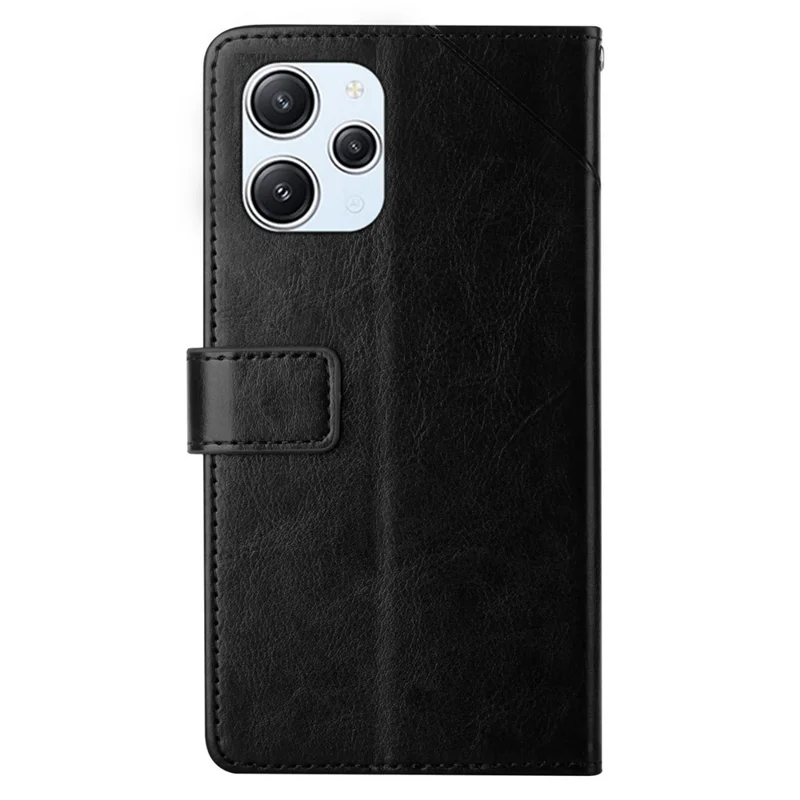 HT01 For Xiaomi Redmi 12 5G (Global) / Poco M6 Pro 5G Y-shaped Line Imprinted Phone Stand Case PU Leather Wallet Cover - Black