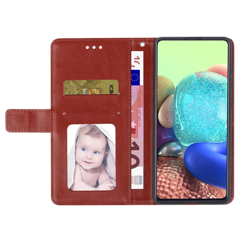 HT01 For Xiaomi Redmi 12 5G (Global) / Poco M6 Pro 5G Y-shaped Line Imprinted Phone Stand Case PU Leather Wallet Cover - Brown