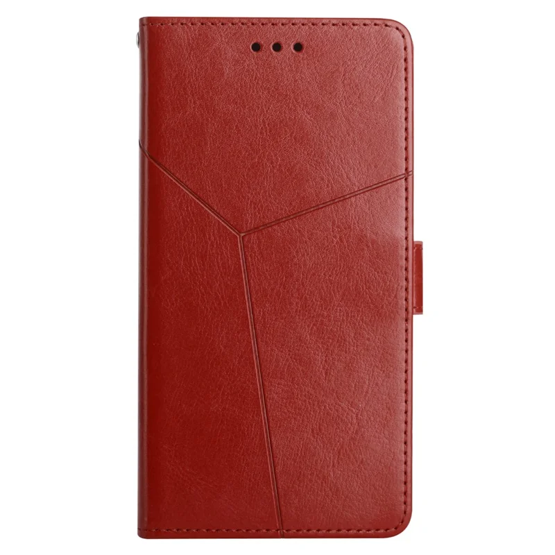 HT01 For Xiaomi Redmi 12 5G (Global) / Poco M6 Pro 5G Y-shaped Line Imprinted Phone Stand Case PU Leather Wallet Cover - Brown