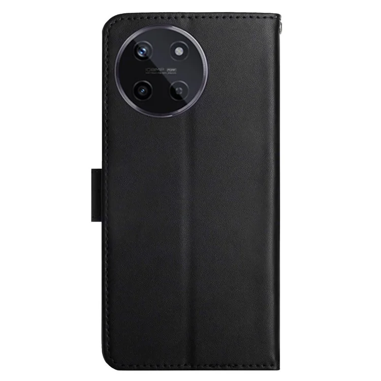 HT02 For Realme 11 4G Phone Cover Wallet Anti-Scratch Genuine Cow Leather Phone Stand Cover - Black